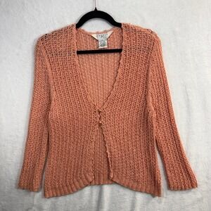 Vintage JPR L Peach Knit Cardigan Sweater Pearl Cottagecore Coquette Pastel Boho